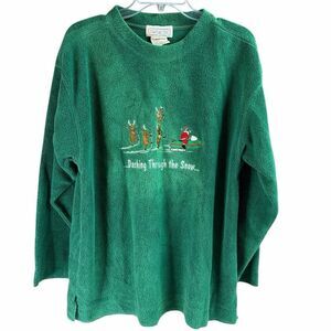 MANDAL BAY Women’s Vintage Fleece Pullover Sweatshirt Size Large Green Santa